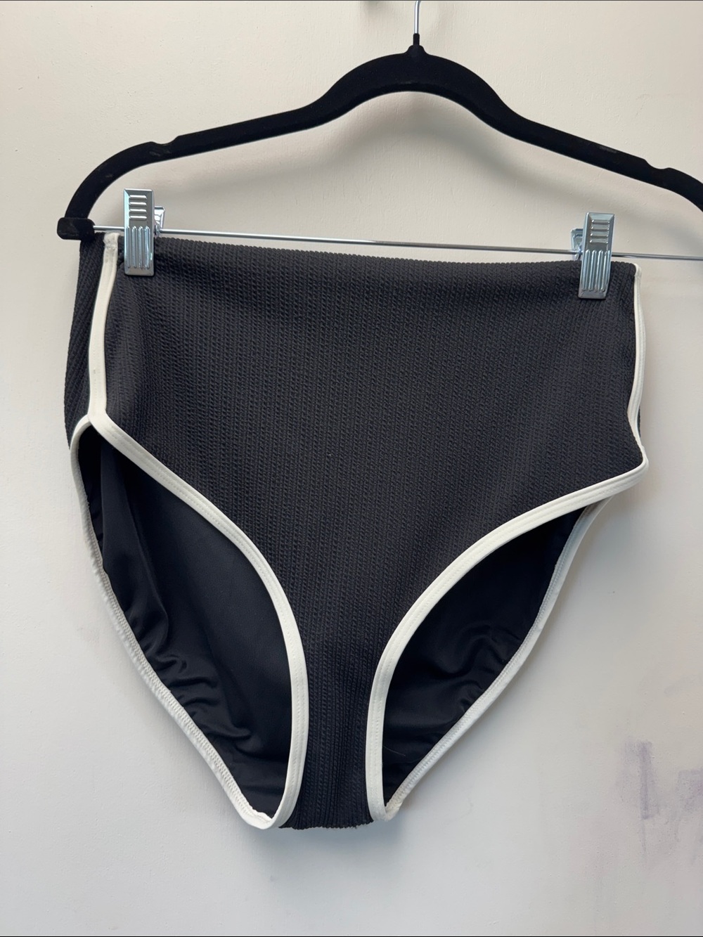 CALIA by Carrie Underwood Black High-Waist Bikini Bottom with White Trim